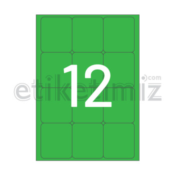 63.5x72 mm Yuvarlak Kenar Lazer Etiket Yeşil