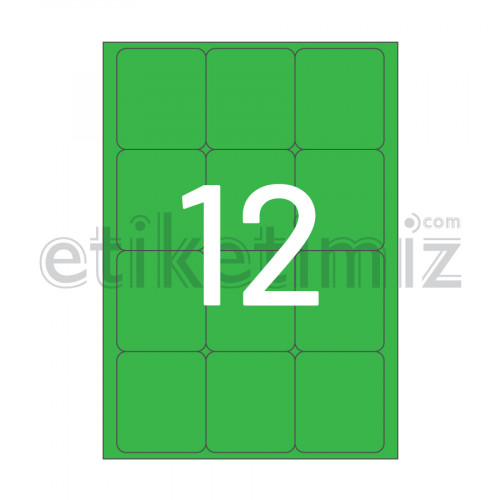 63.5x72 mm Yuvarlak Kenar Lazer Etiket Yeşil