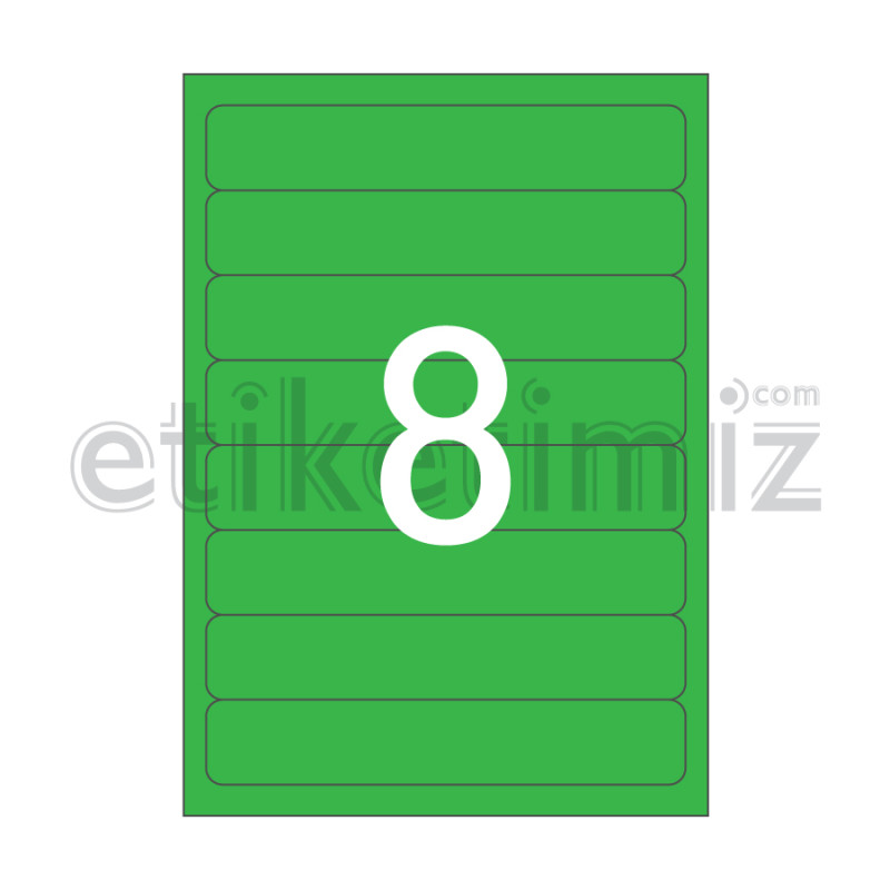 192x34 mm Yuvarlak Kenar Lazer Etiket Yeşil 192x34 mm Yuvarlak Kenar Lazer Etiket Yeşil