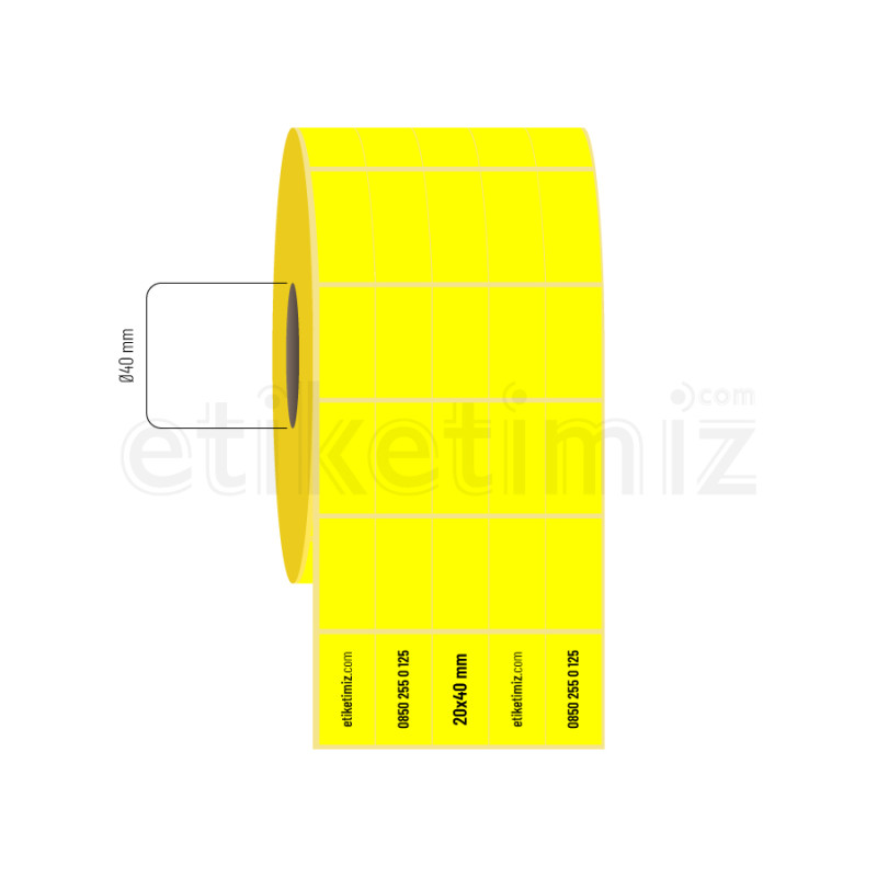 20x40 mm 5'li Bitişik Termal Sarı Etiket 20x40 mm 5'li Bitişik Termal Sarı Etiket