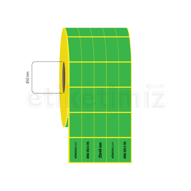 20x40 mm 5'li Bitişik Termal Yeşil Etiket 20x40 mm 5'li Bitişik Termal Yeşil Etiket