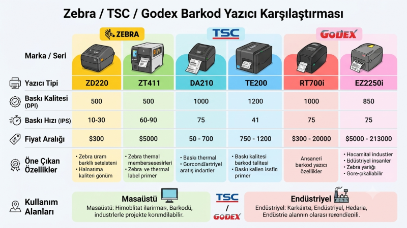 Zebra / TSC / Godex Barkod Yazıcı Karşılaştırması