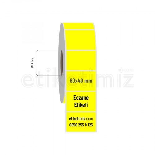 60x40 mm Termal Eczane İlaç Etiketi Sarı